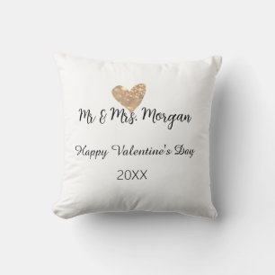 Coussin M & Mme nom joyeuse Saint-Valentin cœur en or