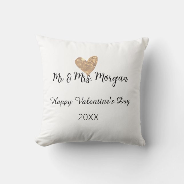 Coussin M & Mme nom joyeuse Saint-Valentin cœur en or  (Recto)
