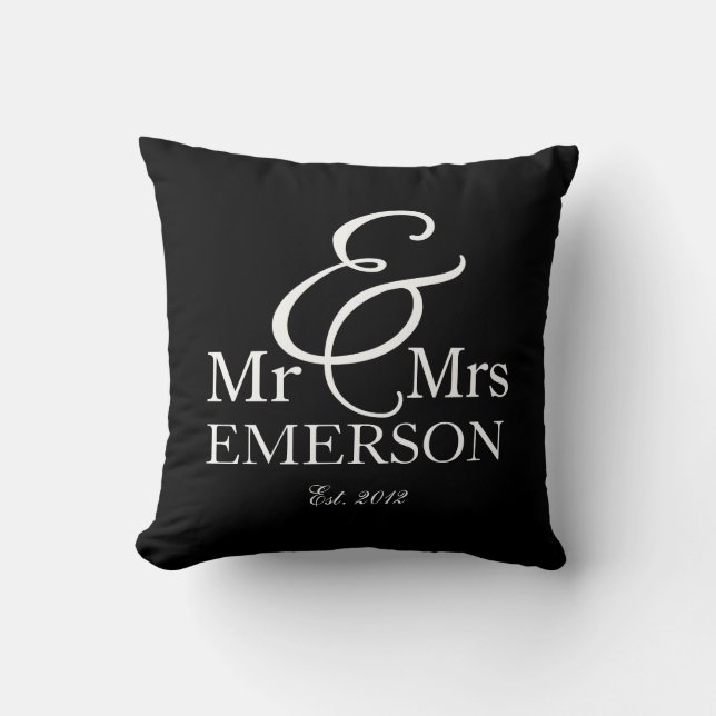 Coussin "M. & Mme" personnalisé noir et blanc (Recto)