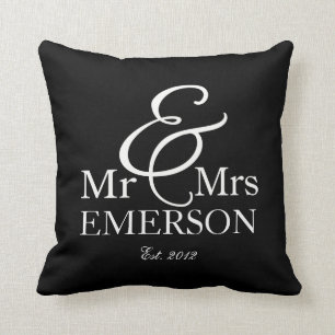 Coussin "M. & Mme" personnalisé noir et blanc