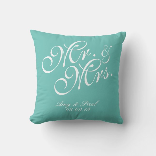 Coussin M&Mme Turquoise personnalisé (Recto)