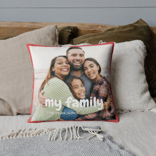 Coussin Ma Famille Texte Superposé Boho avec Deux Photos