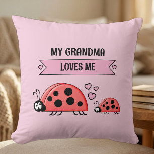 Coussin Ma grand-mère m'aime coccinelles rose bébé