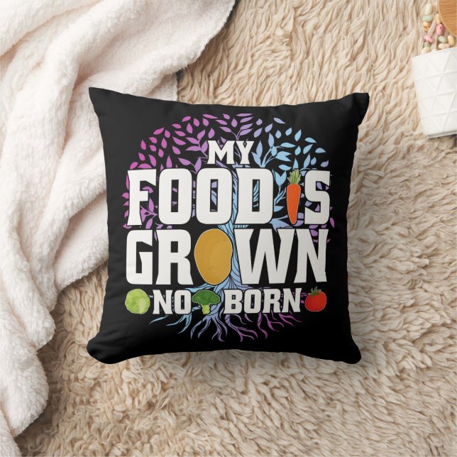 Coussin Ma nourriture est cultivée, pas née Drôle végane v (Couverture)