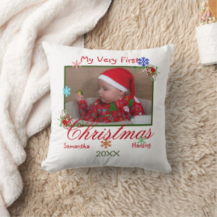 Coussin Ma toute première photo de bébé à Noël personnalis
