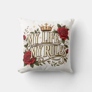Coussin Ma Vie Mes Règles Couronne de Rose Gothique Floral
