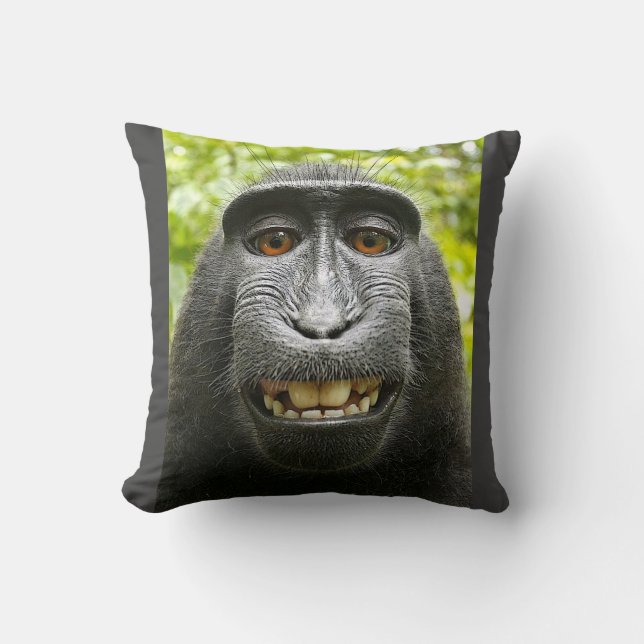 Coussin Macaque crêté de sourire (Recto)