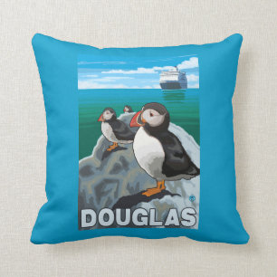 Coussin Macareux et bateau de croisière - Douglas, Alaska