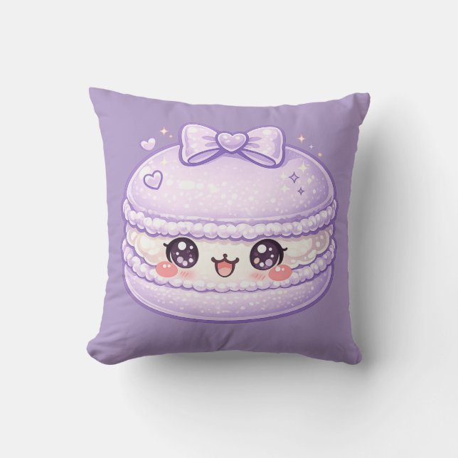 Coussin Macaron Violet Sucré Kawaii (Recto)