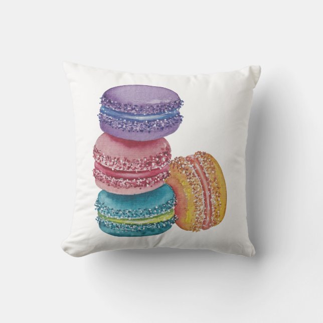 Coussin Macarons Arc-En-Ciel Cute En Aquarelle (Recto)