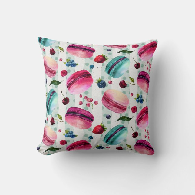 Coussin Macarons Pâtisserie Française Aux Berries Et Pois (Recto)