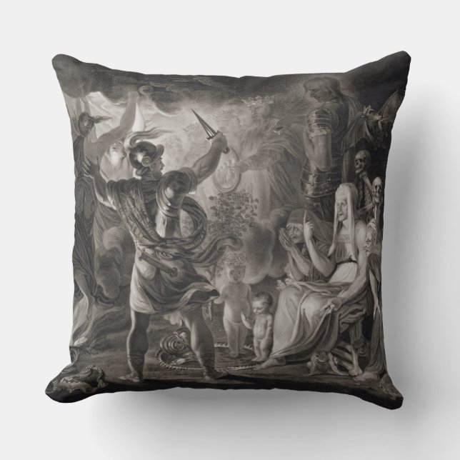 Coussin Macbeth, les trois sorcières et Hecate dans l'acte (Recto)