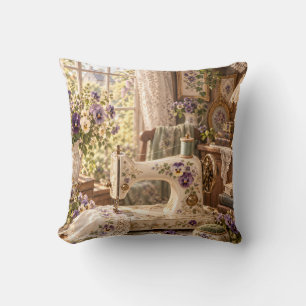 Coussin Machine à coudre crème Pansy Fleur de salle vintag