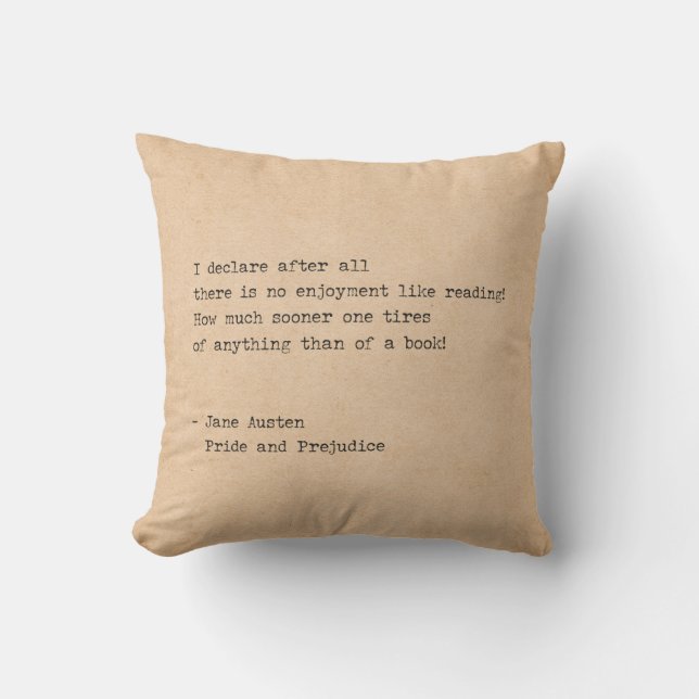 Coussin Machine à écrire Jane Austen lisant la citation (Recto)
