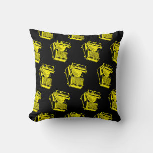 Coussin Machine à écrire jaune vintage auteur écrivain