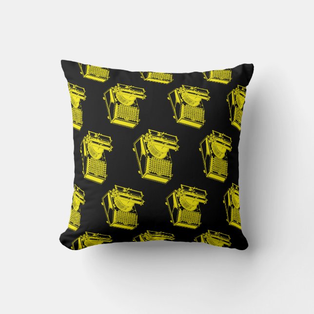 Coussin Machine à écrire jaune vintage auteur écrivain (Recto)