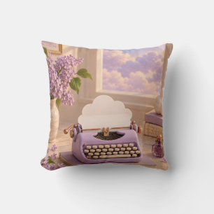 Coussin Machine à écrire lilas Pastel Nuages Cottage Écrit