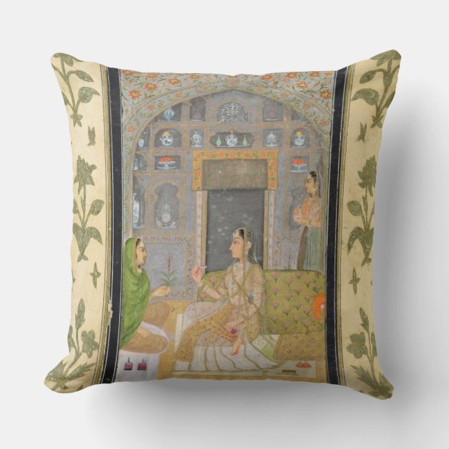 Coussin Madame assise dans un pavillon avec des préposés, (Recto)