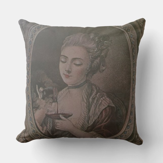 Coussin Madame Drinking Chocolate (litho de couleur) (Recto)