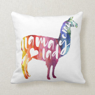 Coussin Madame folle de lama. Énonciation drôle. Art