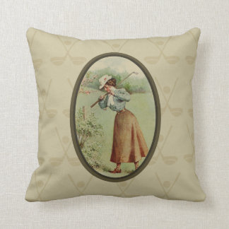 Coussin Madame jouante au golf vintage Art