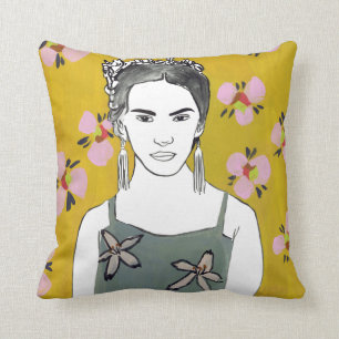 Coussin Madame rose de fleur - jaune