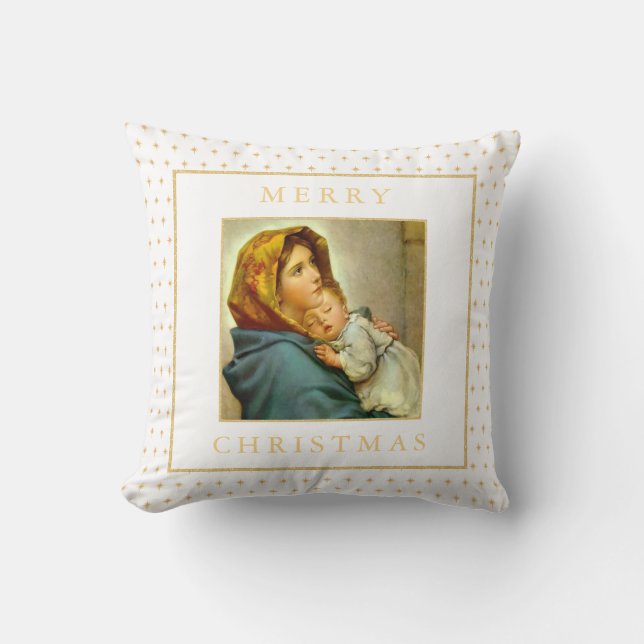 Coussin Madonna et enfant catholique cadeau de Noël religi (Recto)