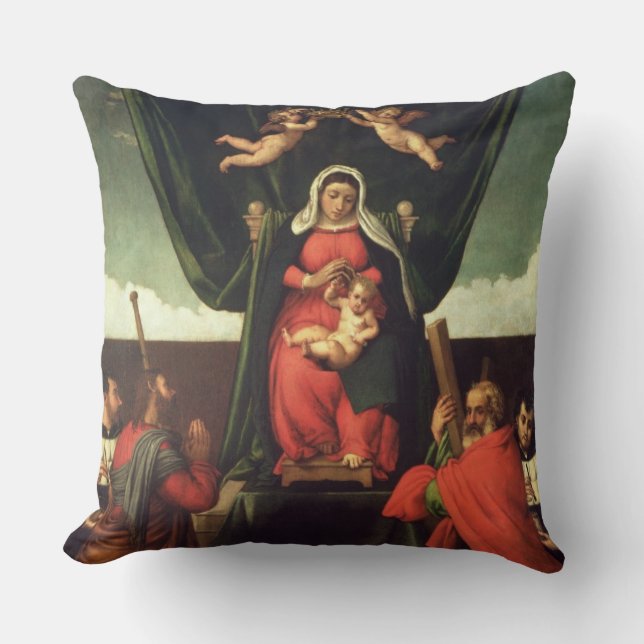 Coussin Madonna et enfant couronnés avec quatre saints, (Recto)