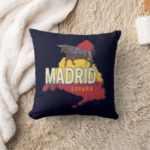 Coussin Madrid Espagne Rétro Carte Région Vintage Bull