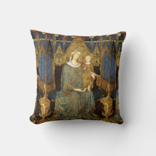 Coussin MAESTA, VIERGE ET ENFANT, Jaune d'or bleu, Noël