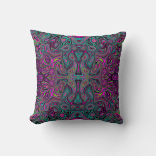 Coussin Magenta Abstrait et Motif Super Turquoise