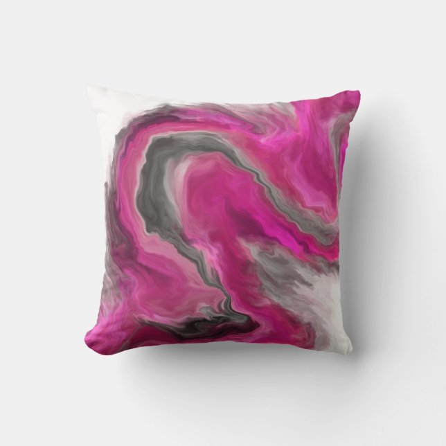 Coussin Magenta Black Grey Jewel Tone Fluid Art Swirl (Recto)