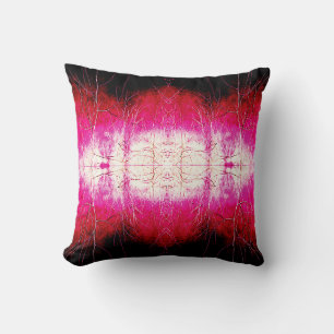 Coussin Magenta Blanc Rouge Noir symétrique Art Abstrait