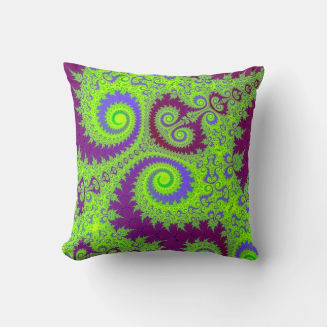 Coussin Magenta foncé violet et spirale fractale verte de  (Recto)