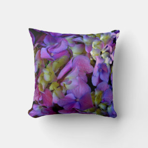 Coussin Magenta Purple bleu jaune Hydrangeas fleurs