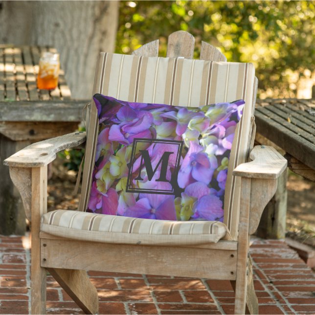 Coussin Magenta Purple bleu jaune Hydrangeas fleurs (Chaise)