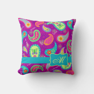 Coussin Magenta Purple Turquoise moderne Motif Paisley