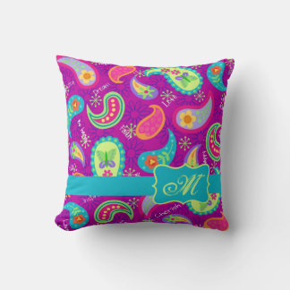 Coussin Magenta Purple Turquoise moderne Motif Paisley