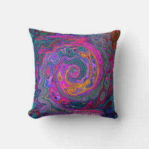 Coussin Magenta rétro, Verte et Orange Abstrait