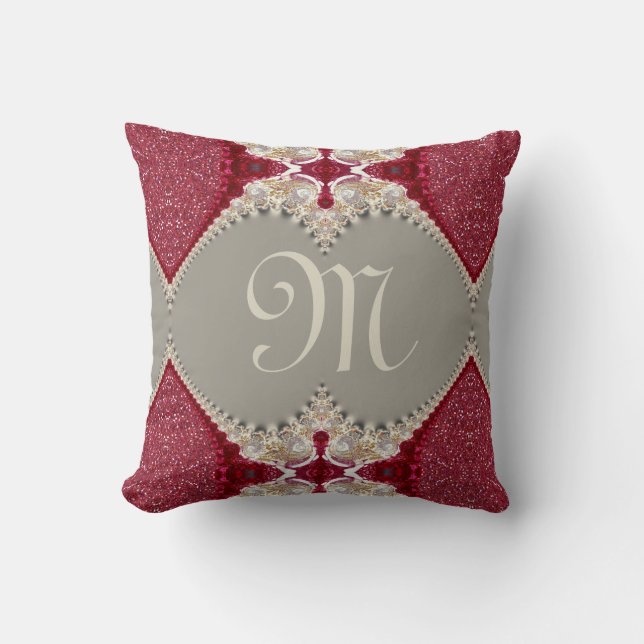 Coussin Magenta Rose Dentelle FX Monogramme Rouge Blanc Co (Recto)