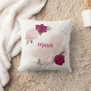 Coussin magenta rose fleurie