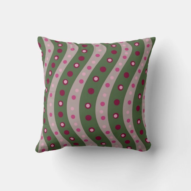 Coussin Magenta Rose Vert Motif À Points Imprimé  (Verso)
