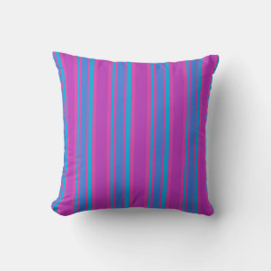 Coussin Magenta, Violet, Bleu Lumineux, Rayures Turquoise