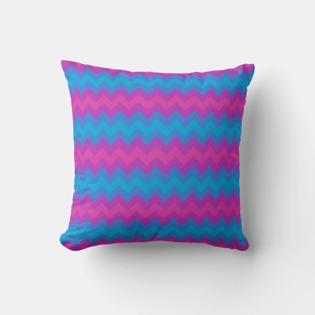 Coussin Magenta, violet, Chevrons bleu vif et Polkas (Recto)