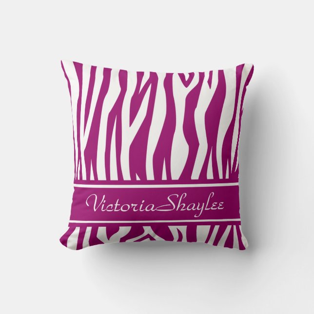 Coussin Magenta Zebra Imprimer avec du texte personnalisé (Recto)