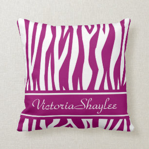 Coussin Magenta Zebra Imprimer avec du texte personnalisé