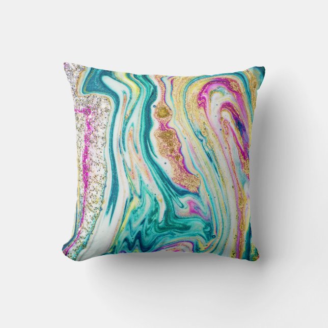 Coussin Magic Marbling : Metallic Paint Design. (Recto)
