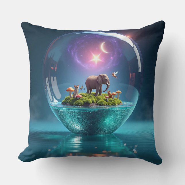 Coussin Magical Elephant in a Cosmic Glass Sphere" (Recto)