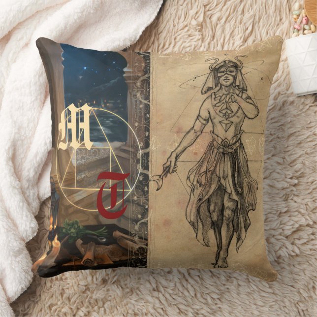 Coussin Magicien tarot alchimie élégant & monogramme  (Couverture)