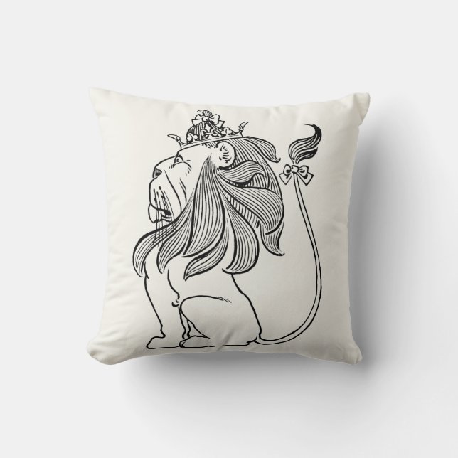Coussin Magicien Vintage Oz, Lion peureux avec couronne (Recto)